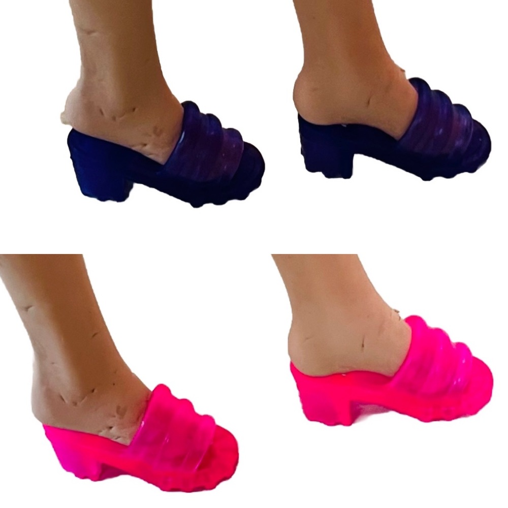 Vintage Mattel Teen Skipper Francie Shoes Purple Jelly Translucent Mules 90s